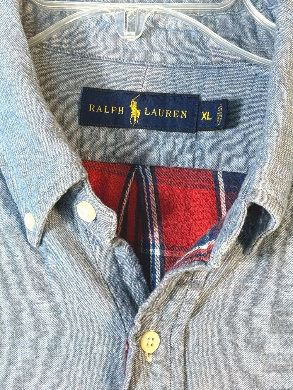 Polo Ralph Lauren Chambray Padded Shirt XL Blue Oxford Button Down Navy Pony - Picture 3 of 8